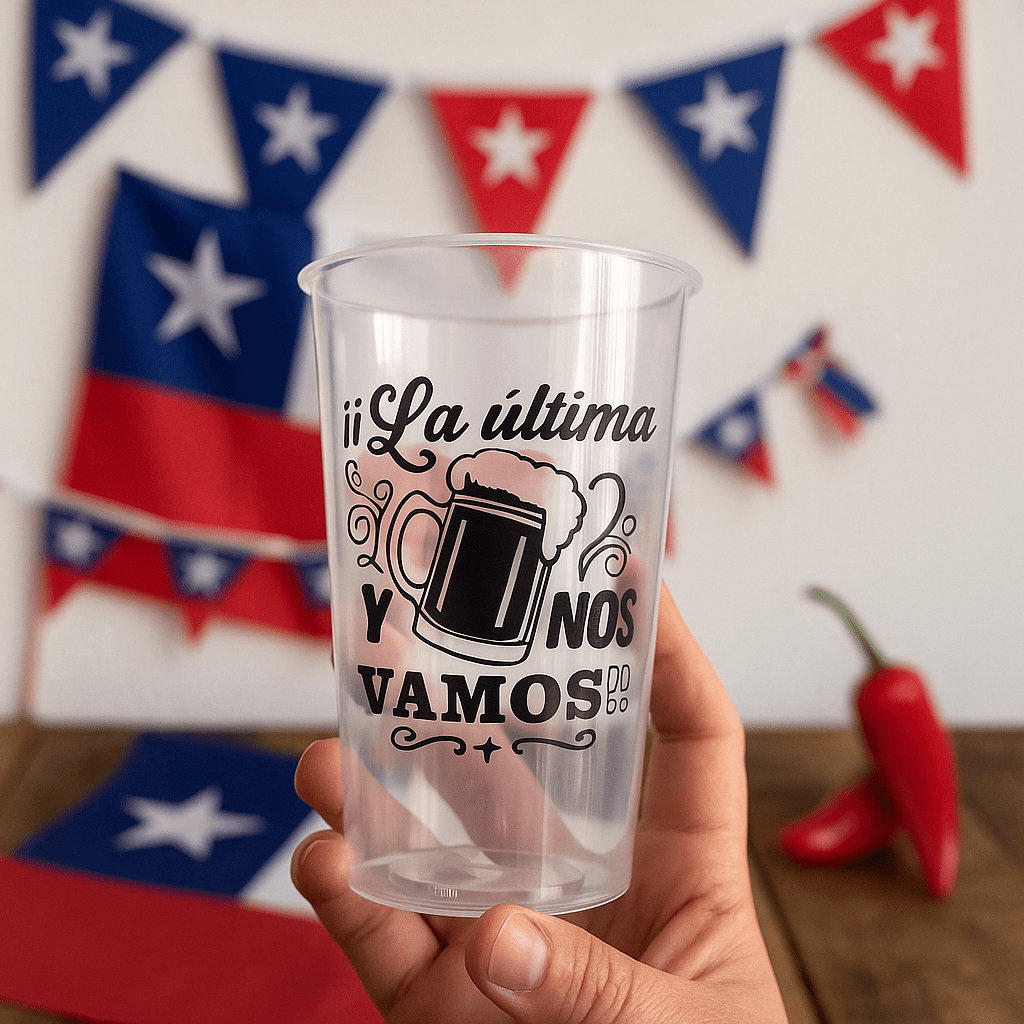 Vaso Reutilizable Fiestas Patrias !La última y nos vamos! 500 ml